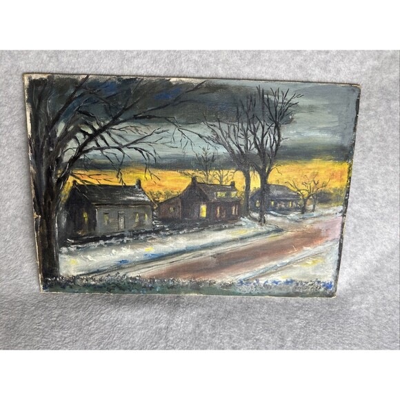 Unframed Moody Winter Landscape Oil Painting Art Canvas Koch Signed 16